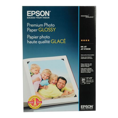 Epson Premium Glossy Photo Paper ; 13" x 19"; 92 Brightness; 68 lb; 20 Sheets