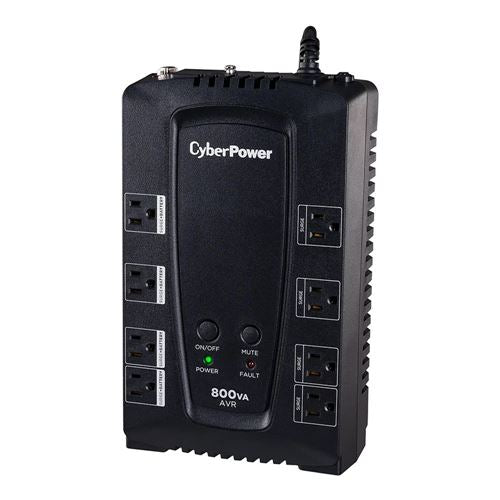 CyberPower Systems AVR Series UPS (CP800AVR); 800 VA, 480 W, 120 V; 8 Outlets; GreenPower UPS Bypass Technology; Automatic Voltage Regulation