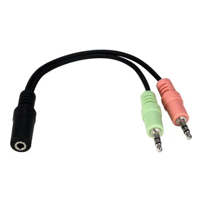 QVS 3.5mm Female to Dual 3.5mm Male Speaker/Microphone Headset Splitter 6 in. - Black