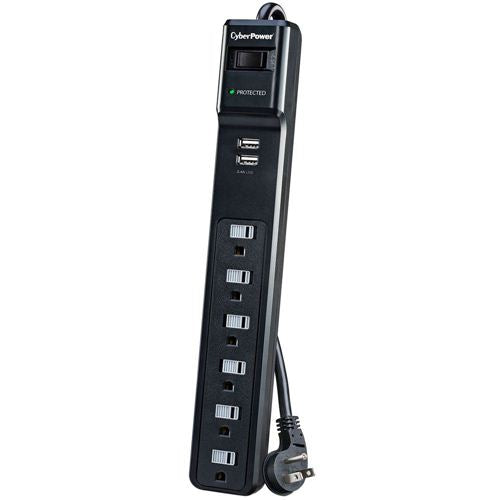 CyberPower Systems 6-Outlet 500J Surge Protector w/ 2 USB Ports & 4 ft. Cord - Black