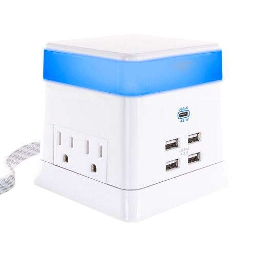 CyberPower Systems 400J 4-Outlet Power Station w/ 4 x USB Type-A Ports and 1 x USB Type-C PD Port - White