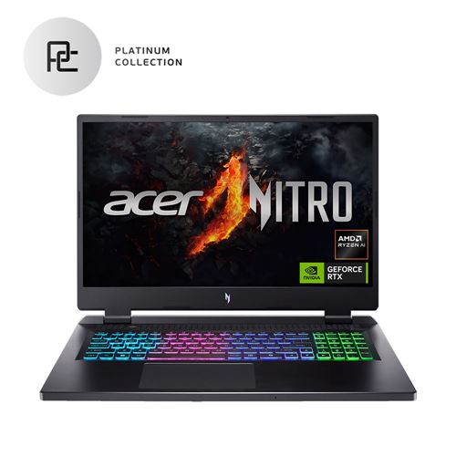 Acer Nitro 17 AN17-42-R9TH 17.3" Gaming Laptop Computer Platinum Collection - Obsidian Black; AMD Ryzen 7 8845HS 3.8GHz Processor; NVIDIA GeForce RTX 4060 8GB GDDR6; 16GB DDR5 RAM; 1TB Solid State Drive