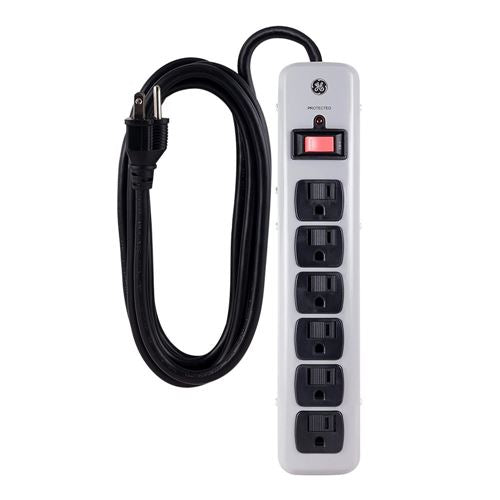 GE Surge Protector - Gray; 6 Outlets; 900 Joules; 8 ft. Cable